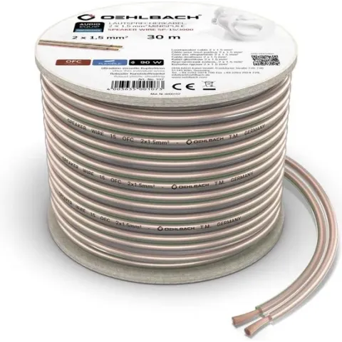 OEHLBACH Luidsprekerkabel 2 x 1,5 mm² minihaspel 30 meter Transparant