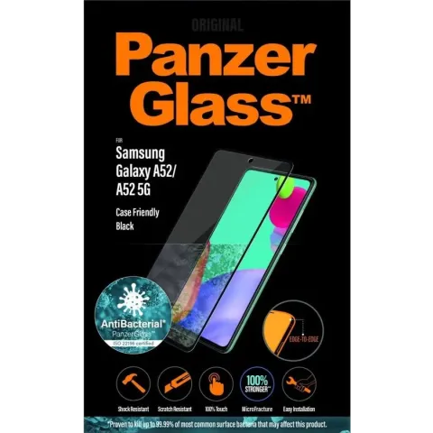 PanzerGlass Anti-Bacterial Case Friendly Screenprotector Galaxy A52(s) (5G/4G) - Zwart