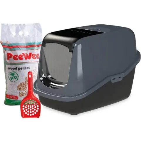 PeeWee Kattenbak EcoHus Startpakket - Antraciet - 56 x 39 x 38,5 cm