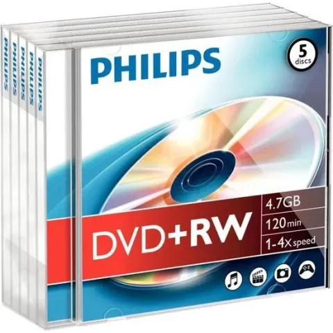 Philips DW4S4J05F - DVD+RW - 4,7GB - Speed 4x - Jewelcase - 5 stuks