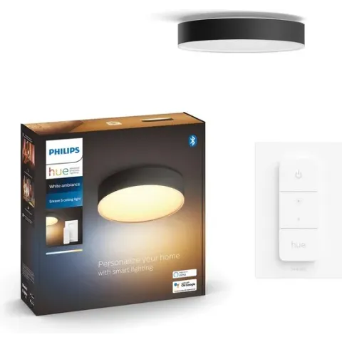 Philips Hue Enrave plafondlamp - warm tot koelwit licht - zwart - 42cm - 1 dimmer switch