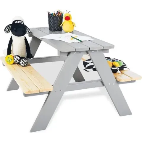Pinolino Kinderpicknicktafel met bank Nicki für 4 hout grijs