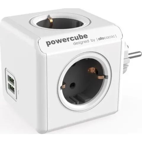 PowerCube Original Duo USB grijs Type F ter uitbreiding van de PowerCubes met kabel