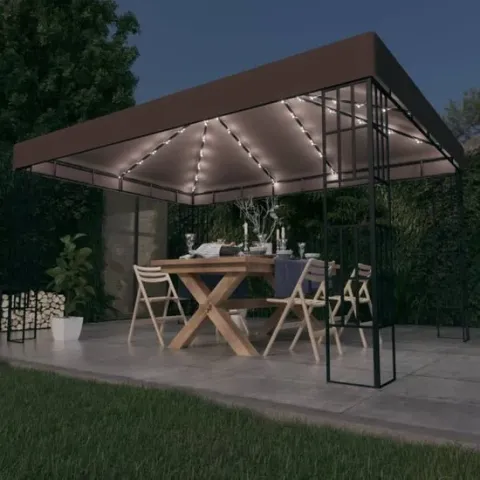 Prieel met LED-lichtslinger 4x3 m taupe