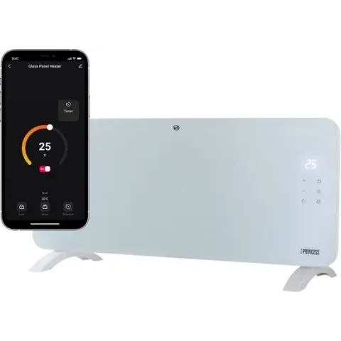 Verwarming elektrisch - Princess 348201 - Kachel elektrisch - Glazan verwarmingspaneel - 2000 watt - Voor ruimtes tot 30 m² - wit - Mobiel bestuurbaar - Met gratis app