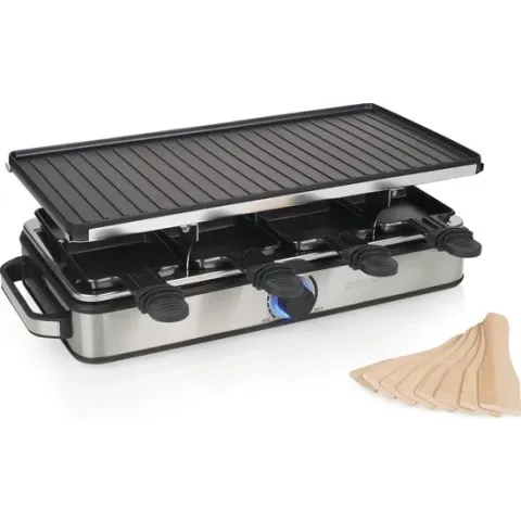 Princess 162645 Gourmetset - Raclette 8 Grill Deluxe – Omkeerbare grillplaat – RVS behuizing