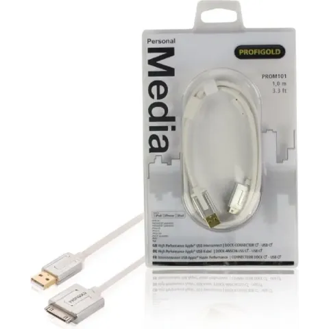 Profigold Prom101 Sync And Charge-kabel 30-pins Dock Male - Usb 2.0 A Male 1,00 M Wit