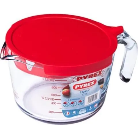 Pyrex Classic Prepware Maatbeker - Inclusief Deksel - Borosilicaatglas - 1 liter - Transparant