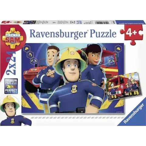 Ravensburger Brandweerman Sam helpt je uit de brand- Twee puzzels van 24 stukjes - kinderpuzzel