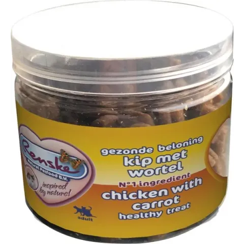 Renske Kat Beloning Hartjes 100 g - Kattensnack - Kip&Wortel