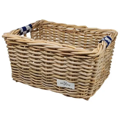 Rieten Fietsmand M Navy Checker grijs