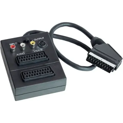 Scart verdeelbox met 2x Scart + 1x S-VHS/Composiet aansluitingen / zwart - 0,20 meter
