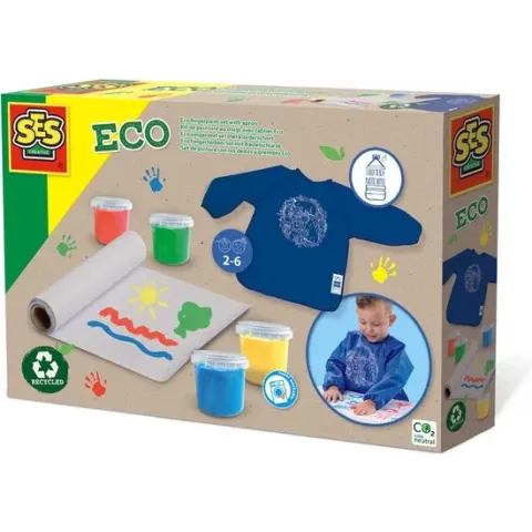 SES - Eco vingerverf set met kliederschort - 100% recycled