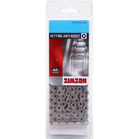 Simson Ketting Singlespeed Anti-Roest 112 Schakels Maat 1/2"X1/8" Zilver