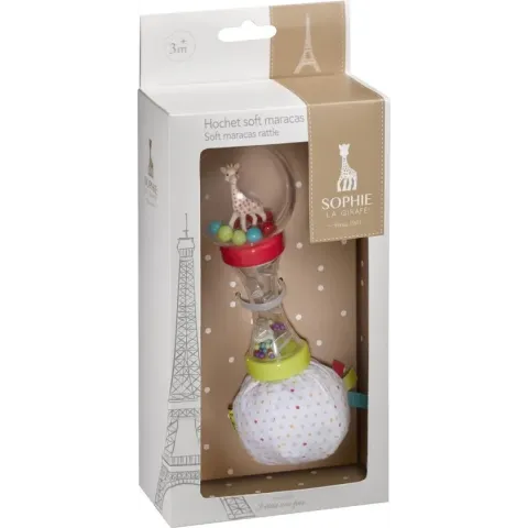 Sophie de giraf zachte maracas rammelaar in witte geschenkdoos