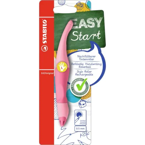STABILO EASYoriginal - Ergonomische Rollerball - Linkshandig - Blauwe Inkt - Pastel Edition - Navulbaar - Poeder Roze