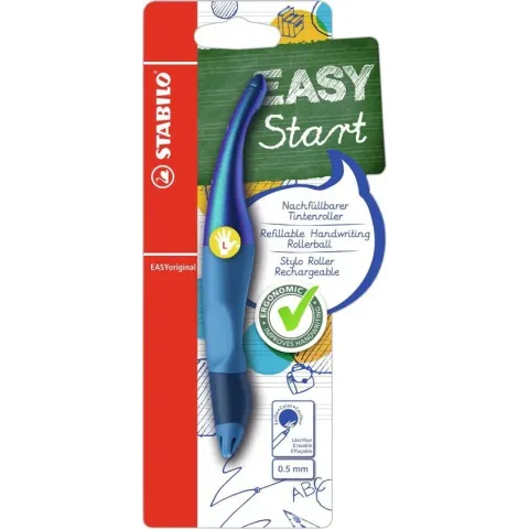 STABILO EASYoriginal - Ergonomische Rollerball - Linkshandig - Blauwe Uitwisbare Inkt - Holograph Edition - Navulbaar - Blauw