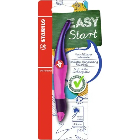 STABILO EASYoriginal - Ergonomische Rollerball - Rechtshandig - Blauwe Uitwisbare Inkt - Holograph Edition - Navulbaar - Magenta