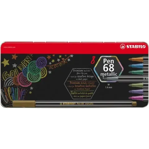 STABILO Pen 68 Metallic - Metalen Etui 8 stuks