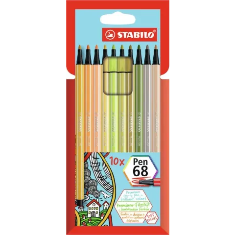 STABILO Pen 68 - Premium Viltstift - Etui Met 10 Nieuwe Kleuren