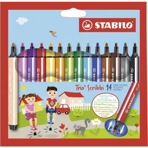 STABILO Trio Scribbi Viltstiften - Etui 14 Kleuren