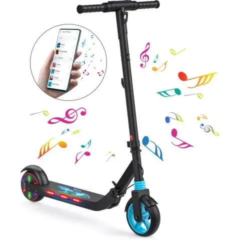 Stay-on Kes 1 - Elektrische Step Voor Kinderen Met Bluetooth Speaker En Led Color Lights - Zwart