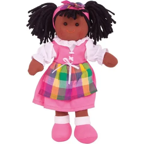 Stoffen Pop Jess - BIGJIGS - Donkere Meisjespop - 28 cm
