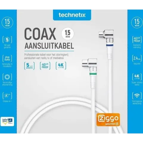 Technetix RLA++21 4G/LTE proof 4K Ultra HD IEC (m) - IEC (v) coaxkabel - 1,5 meter