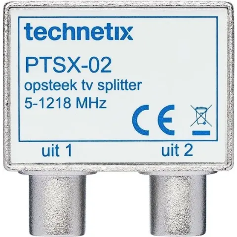 Technetix TV splitter PTSX-02 met 2 uitgangen - 3,8 dB / 5-1218 MHz