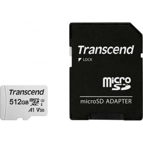 Transcend Premium 300S microSDXC-kaart 512 GB Class 10, UHS-I, UHS-Class 3, v30 Video Speed Class, A1 Application Perfo
