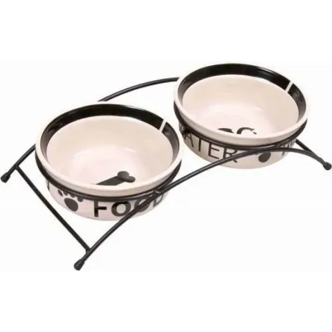 Trixie voerbak / drinkbak set eat on your feet wit / zwart 2x600 ml 15 cm