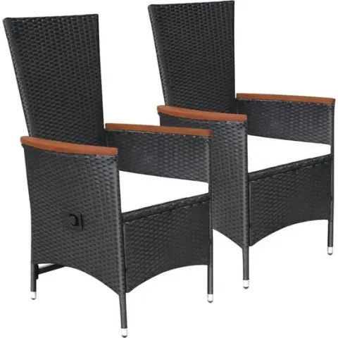Tuinstoelen 2 st met kussens poly rattan zwart