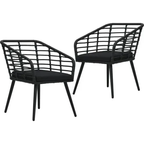 Tuinstoelen met kussens 2 st poly rattan zwart