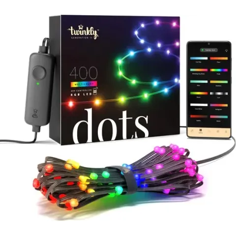 Twinkly Dots Flexibele LED Lichtsnoer - 20 Meter - Gekleurd Licht - Dimbaar - Binnen & Buiten - Verbind met Bluetooth of Wifi - Werkt met Homekit, Homey, Alexa, Google Home en Razer Chroma