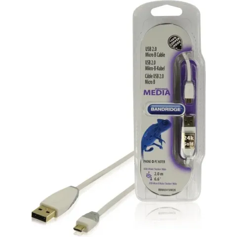 USB 2.0 Kabel USB A Male - Micro-B Male Rond 2.00 m Wit