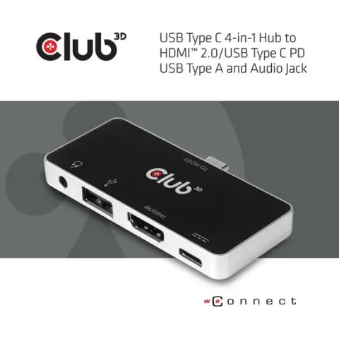 USB TYPE C 3.1 GEN 1 TO HDMI 2.0b + 1 USB 2.0 TYPE A + USB C CHARGE UP TO 100W + 1 COMBO AUDIO JACK FEMALE