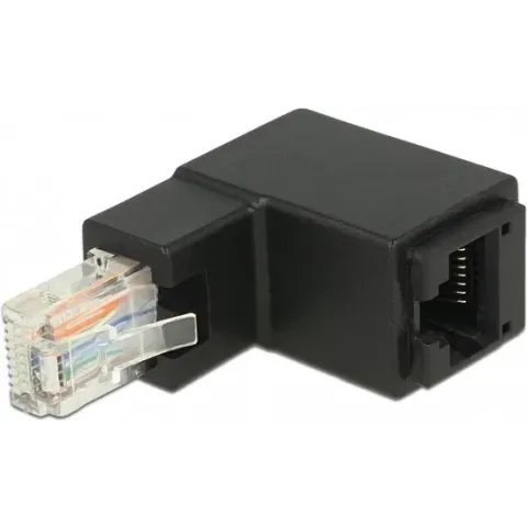 UTP CAT6 Gigabit RJ45 haakse adapter - haaks naar beneden / zwart