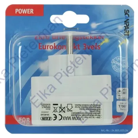 verloopsteker 1xrandaarde +2xEuro verticaal