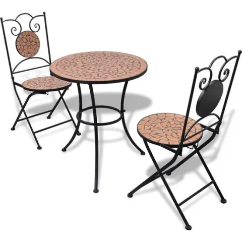 vidaXL 3-delige Bistroset keramische tegel terracotta