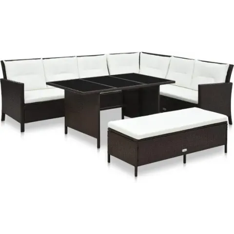 vidaXL 3-delige Loungeset met kussens poly rattan bruin
