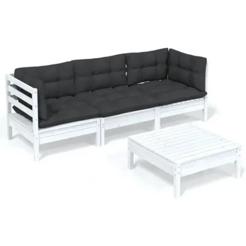 vidaXL 4-delige Loungeset met antracietkleurige kussens grenenhout