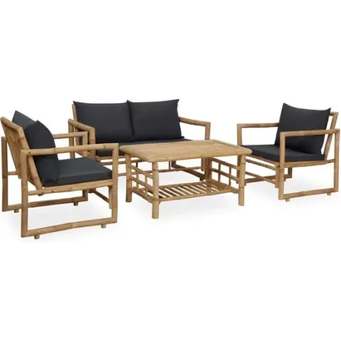 vidaXL 4-delige Loungeset met kussens bamboe