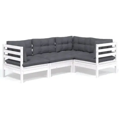 vidaXL 4-delige Loungeset met kussens grenenhout wit