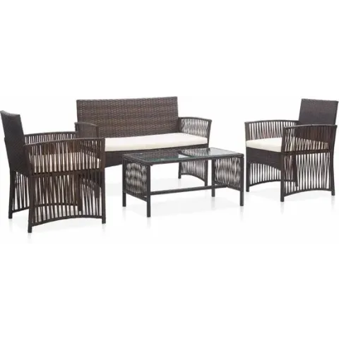vidaXL 4-delige Loungeset met kussens poly rattan bruin