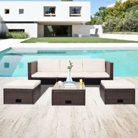 vidaXL 4-delige Loungeset met kussens poly rattan bruin