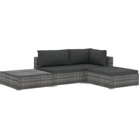 vidaXL 4-delige Loungeset met kussens poly rattan grijs