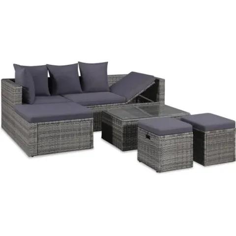 vidaXL 4-delige Loungeset met kussens poly rattan grijs