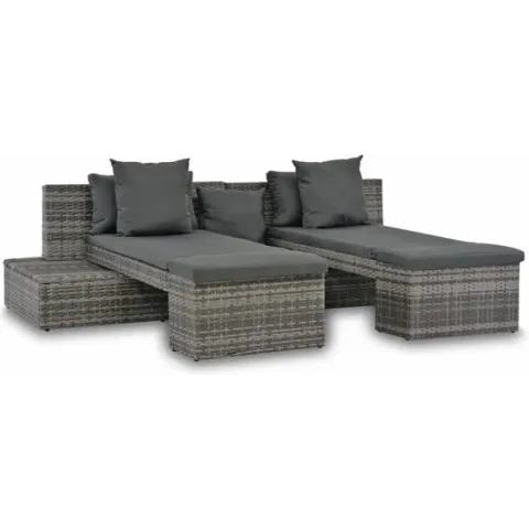 vidaXL 4-delige Loungeset met kussens poly rattan grijs