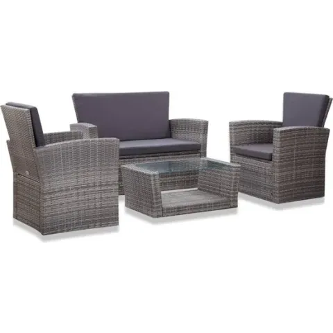 vidaXL 4-delige Loungeset met kussens poly rattan grijs