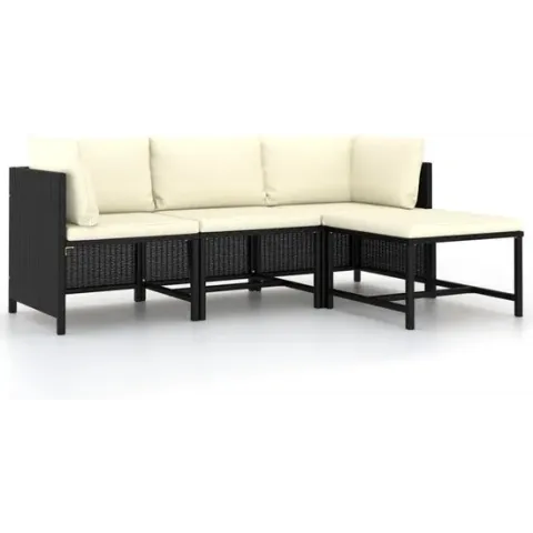 vidaXL 4-delige Loungeset met kussens poly rattan zwart